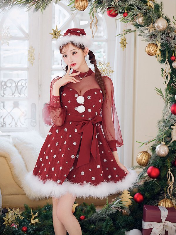 画像11: 【ノベルティ対象】【即日発送！】【サンタコス 4点セット】【XS-XLサイズ/1カラー】チュールロングスリーブハイネックサンタ[YMT]