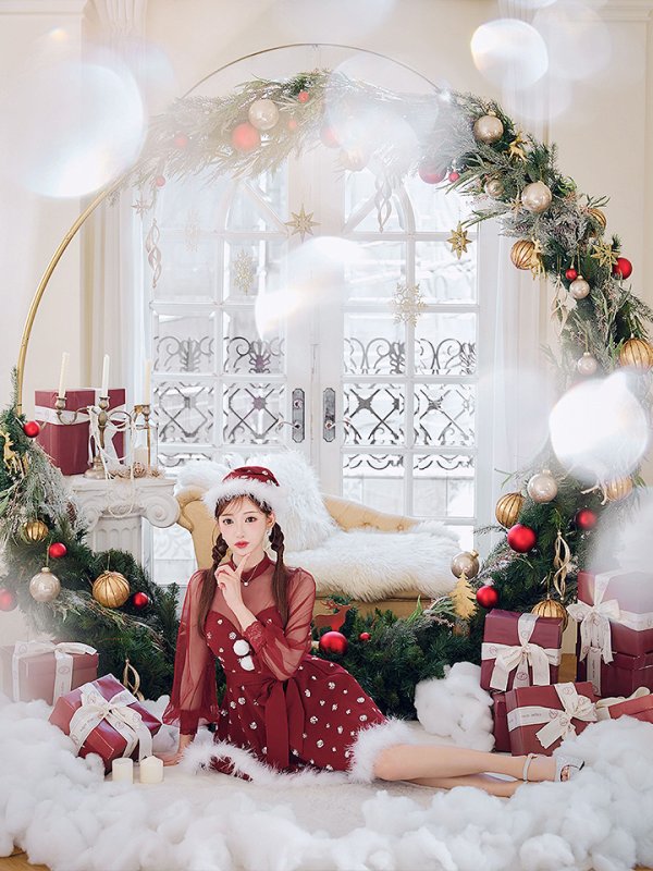 画像12: 【ノベルティ対象】【即日発送！】【サンタコス 4点セット】【XS-XLサイズ/1カラー】チュールロングスリーブハイネックサンタ[YMT]