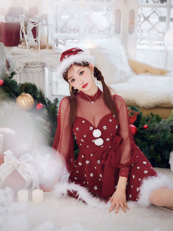 画像13: 【ノベルティ対象】【即日発送！】【サンタコス 4点セット】【XS-XLサイズ/1カラー】チュールロングスリーブハイネックサンタ[YMT]