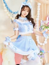 【即日発送】たれ耳ギンガムチェックドーリーメイド【マリームーン】【ハロウィンコスプレ7点セット】【フリーサイズ/2カラー】[OF04]
