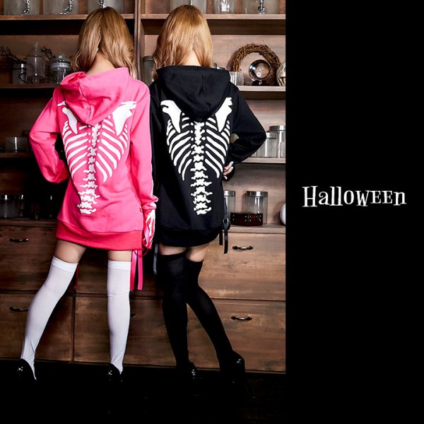 画像6: 【値下げ！】スカルプリントパーカーコスプレ【ハロウィン】【S-XLサイズ/2カラー】(7108sockSB B-W) [HC03]