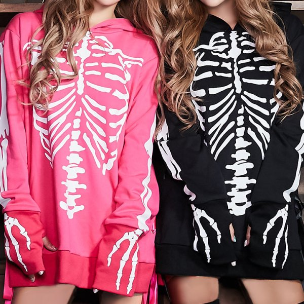 画像4: 【値下げ！】スカルプリントパーカーコスプレ【ハロウィン】【S-XLサイズ/2カラー】(7108sockSB B-W) [HC03]