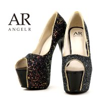 【ANGEL R/エンジェルアール】オープントゥ/ラメ/16.5cmヒール/パンプス[OF02]