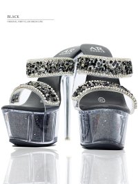 【ANGEL R/エンジェルアール】15cmヒール/ ビジュー/ ラメ/ ラインストーン/ オープントゥ/ ハイヒール/ サンダル[OF02]