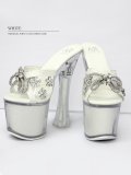 【ANGEL R/エンジェルアール】17cmヒール/ ビジュー/ リボンモチーフ/ グリッター/ スケルトン/ ハイヒール /サンダル[OF02]【一部予約商品/5月中旬-5月下旬発送予定】