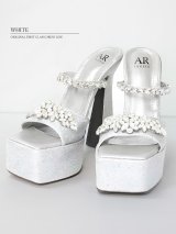 【予約商品/6月上旬-6月下旬発送予定】【ANGEL R/エンジェルアール】15.5cmヒール/ ビジュー/ アンクルストラップ風/ グリッター/ オープントゥ/ ハイヒール /サンダル[OF02]
