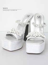 【予約商品/6月上旬-6月下旬発送予定】【ANGEL R/エンジェルアール】15.5cmヒール/ ビジュー/ アンクルストラップ風/ グリッター/ オープントゥ/ ハイヒール /サンダル[OF02]