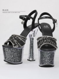【予約商品/8月上旬-8月中旬発送予定】【ANGEL R/エンジェルアール】17cmヒール/ ビジュー/ パール/ クリアヒール/ グリッター/ アンクルストラップ/ ハイヒール /サンダル[OF02]