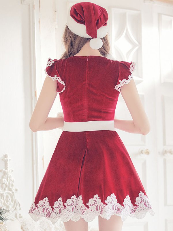 画像6: 【sugar nine サンタコス 5点セット】【S-XLサイズ/2カラー】フレアスリーブ刺繍レースフレアサンタ[OF03]