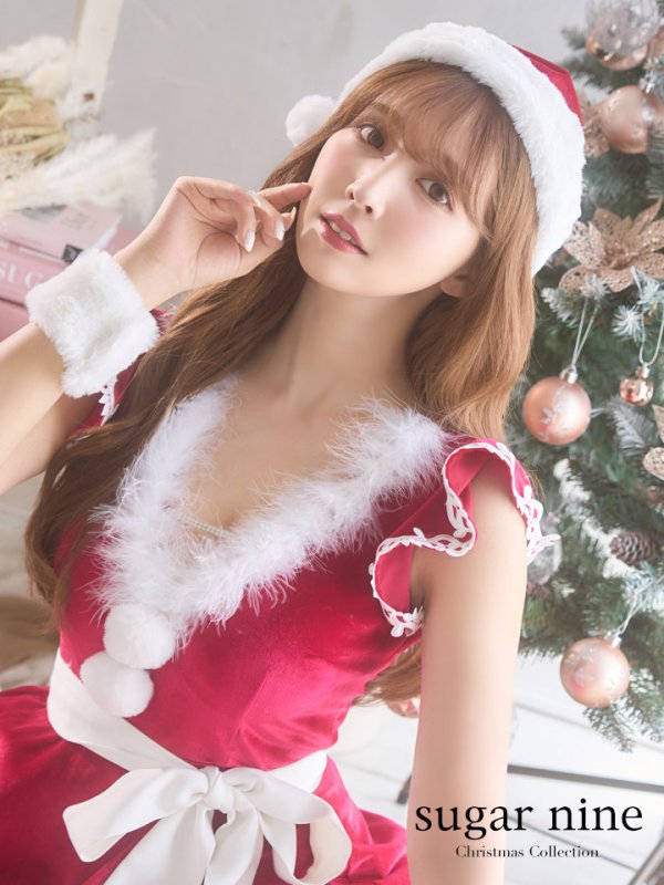 画像3: 【sugar nine サンタコス 5点セット】【S-XLサイズ/2カラー】フレアスリーブ刺繍レースフレアサンタ[OF03]