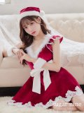 【sugar nine サンタコス 5点セット】【S-XLサイズ/2カラー】フレアスリーブ刺繍レースフレアサンタ[YMT]