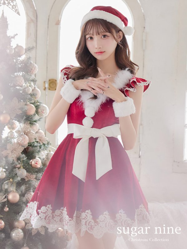 画像11: 【sugar nine サンタコス 5点セット】【S-XLサイズ/2カラー】フレアスリーブ刺繍レースフレアサンタ[OF03]