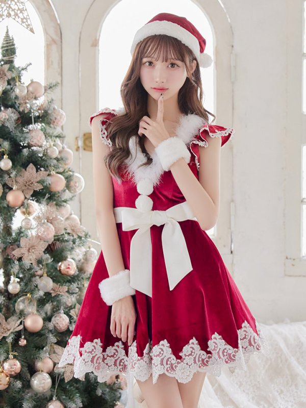 画像15: 【sugar nine サンタコス 5点セット】【S-XLサイズ/2カラー】フレアスリーブ刺繍レースフレアサンタ[OF03]