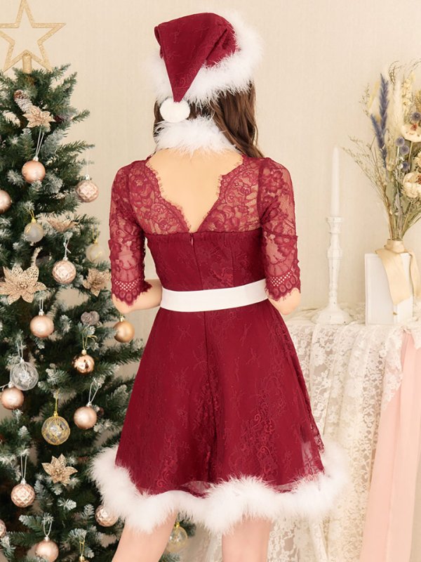 画像6: 即日発送!【sugar nine サンタコス 6点セット】【S-XLサイズ/1カラー】総レースフレアサンタ[YMT]