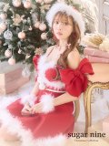 【即日発送】【sugar nine サンタコス 5点セット】【S〜XLサイズ/1カラー】リボンモチーフパールショルダーフレアサンタ[YMT]