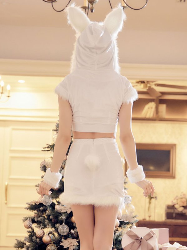 画像6: 【即日発送！】【XS-XLサイズ/3カラー】ベロアフードバニーセットアップサンタコスプレ[YMT]