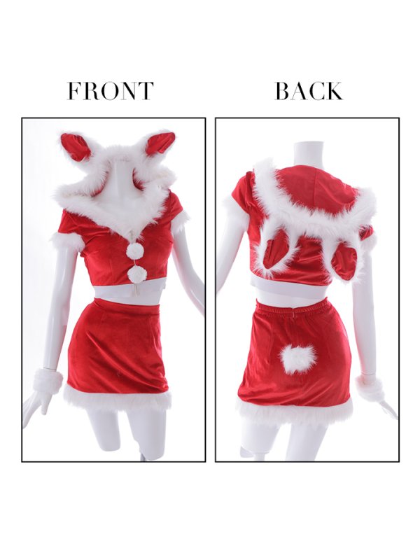 画像11: 【即日発送！】【XS-XLサイズ/3カラー】ベロアフードバニーセットアップサンタコスプレ[YMT]