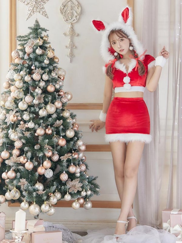 画像7: 【即日発送！】【XS-XLサイズ/3カラー】ベロアフードバニーセットアップサンタコスプレ[YMT]