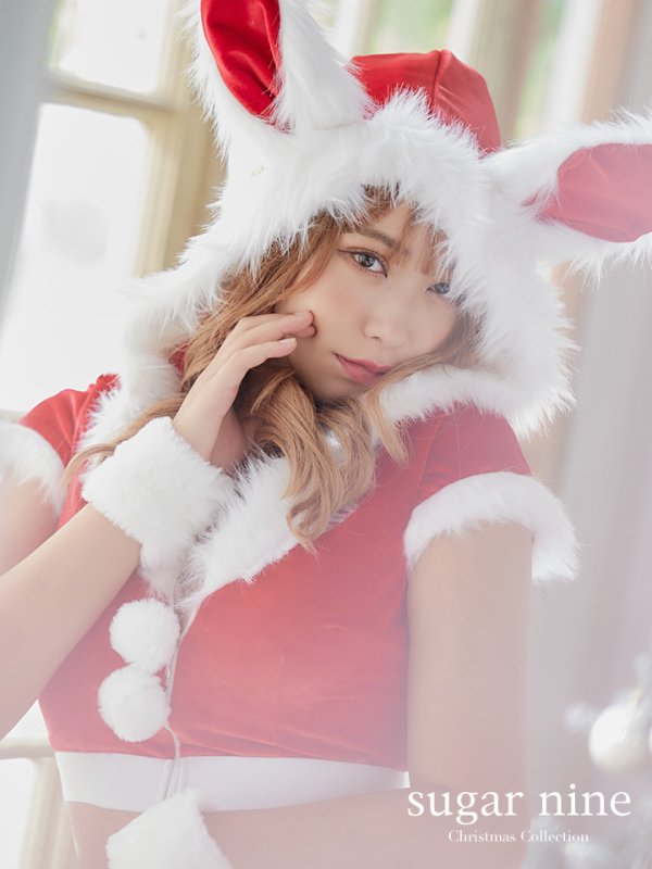画像3: 【即日発送！】【XS-XLサイズ/3カラー】ベロアフードバニーセットアップサンタコスプレ[YMT]