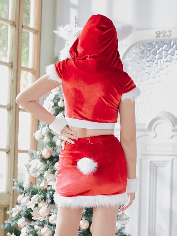 画像6: 【即日発送！】【XS-XLサイズ/3カラー】ベロアフードバニーセットアップサンタコスプレ[YMT]