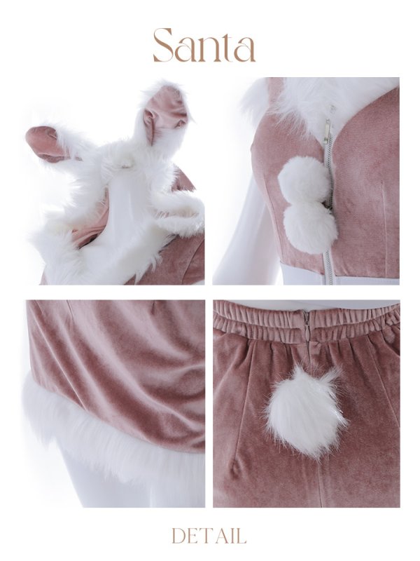 画像16: 【即日発送！】【XS-XLサイズ/3カラー】ベロアフードバニーセットアップサンタコスプレ[YMT]