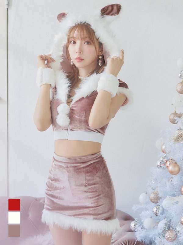 画像21: 【即日発送！】【XS-XLサイズ/3カラー】ベロアフードバニーセットアップサンタコスプレ[YMT]