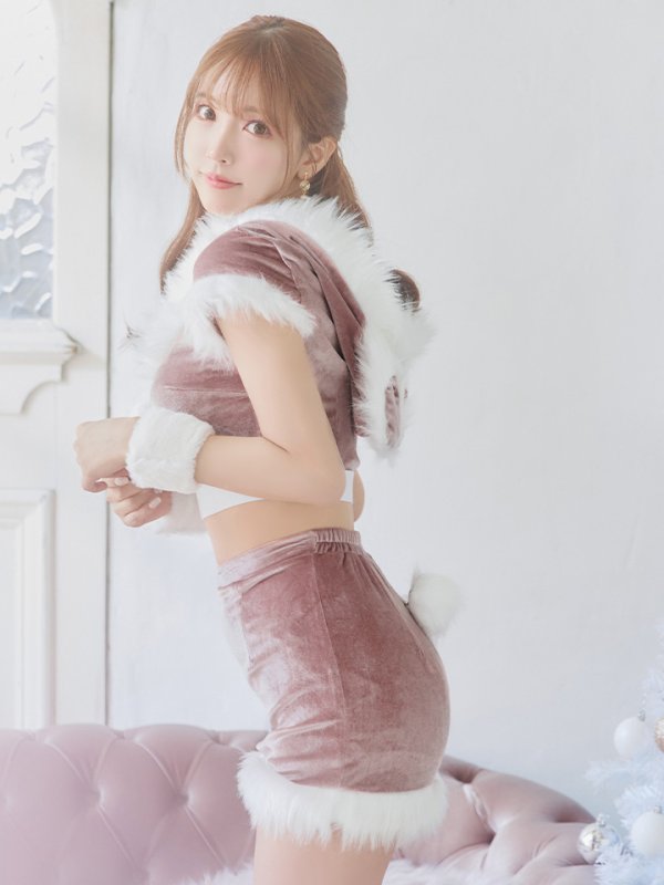 画像25: 【即日発送！】【XS-XLサイズ/3カラー】ベロアフードバニーセットアップサンタコスプレ[YMT]