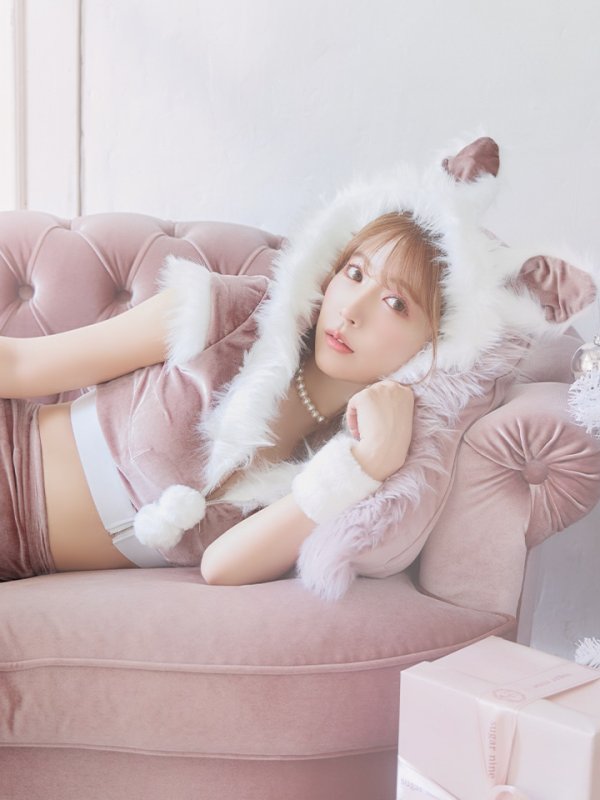 画像28: 【即日発送！】【XS-XLサイズ/3カラー】ベロアフードバニーセットアップサンタコスプレ[YMT]