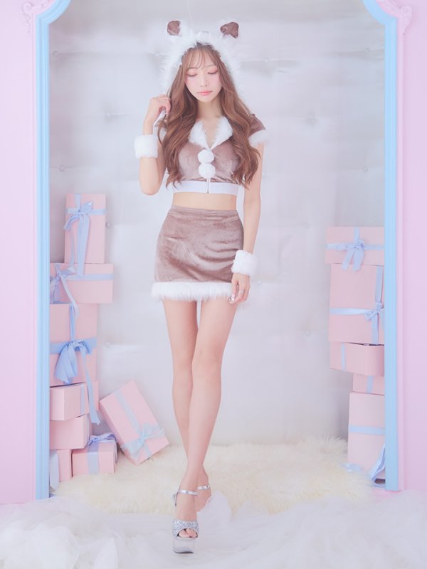 画像5: 【即日発送！】【XS-XLサイズ/3カラー】ベロアフードバニーセットアップサンタコスプレ[OF04]