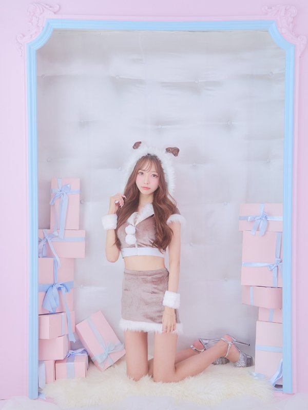 画像6: 【即日発送！】【XS-XLサイズ/3カラー】ベロアフードバニーセットアップサンタコスプレ[OF04]