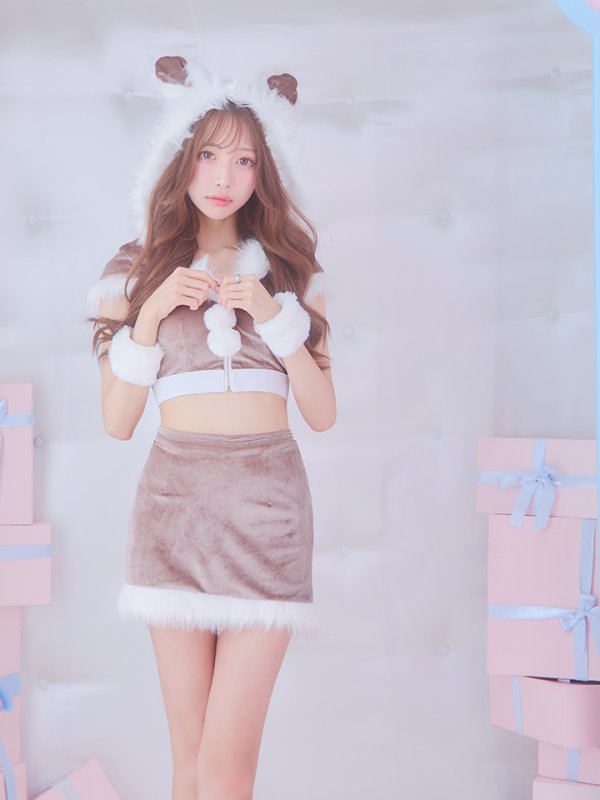 画像10: 【即日発送！】【XS-XLサイズ/3カラー】ベロアフードバニーセットアップサンタコスプレ[OF04]