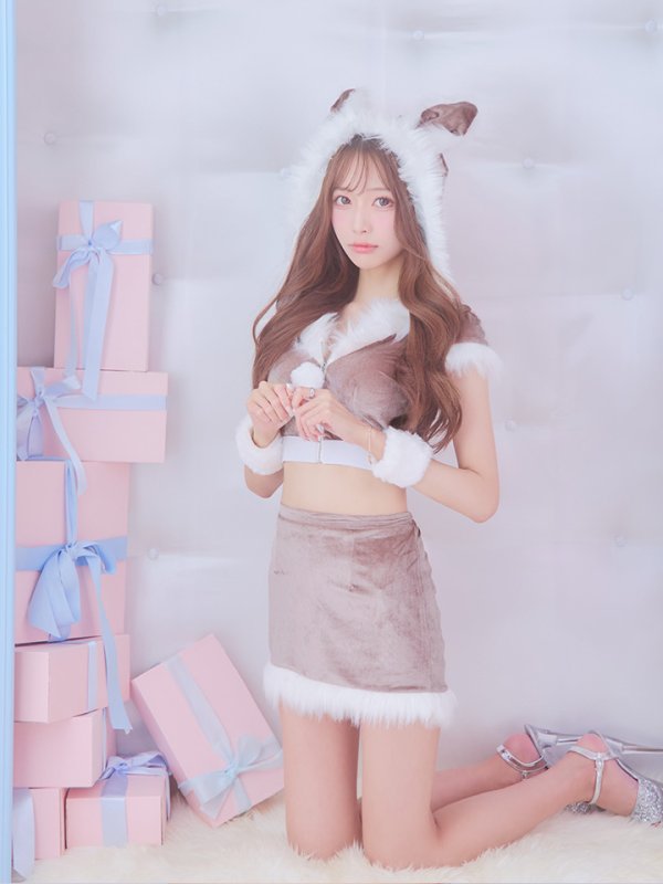 画像14: 【即日発送！】【XS-XLサイズ/3カラー】ベロアフードバニーセットアップサンタコスプレ[OF04]