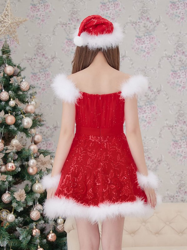 画像15: SALE!ファーショルダー/ スパンコールチュール/ 刺繍レースフレアサンタ【sugar nine サンタコス 4点セット】【S-XLサイズ/2カラー】[YMT]