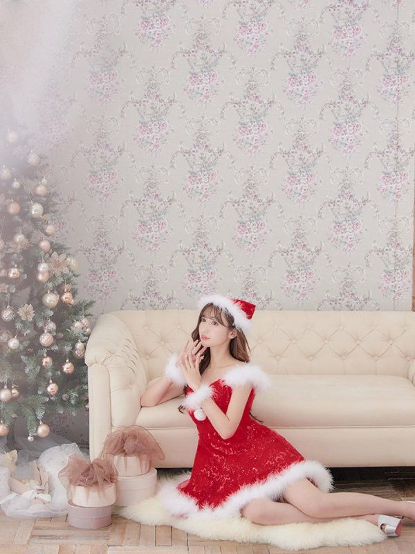 画像16: SALE!ファーショルダー/ スパンコールチュール/ 刺繍レースフレアサンタ【sugar nine サンタコス 4点セット】【S-XLサイズ/2カラー】[YMT]