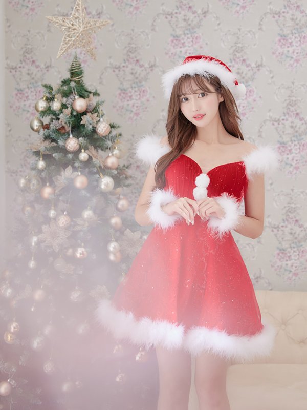 画像17: SALE!ファーショルダー/ スパンコールチュール/ 刺繍レースフレアサンタ【sugar nine サンタコス 4点セット】【S-XLサイズ/2カラー】[YMT]