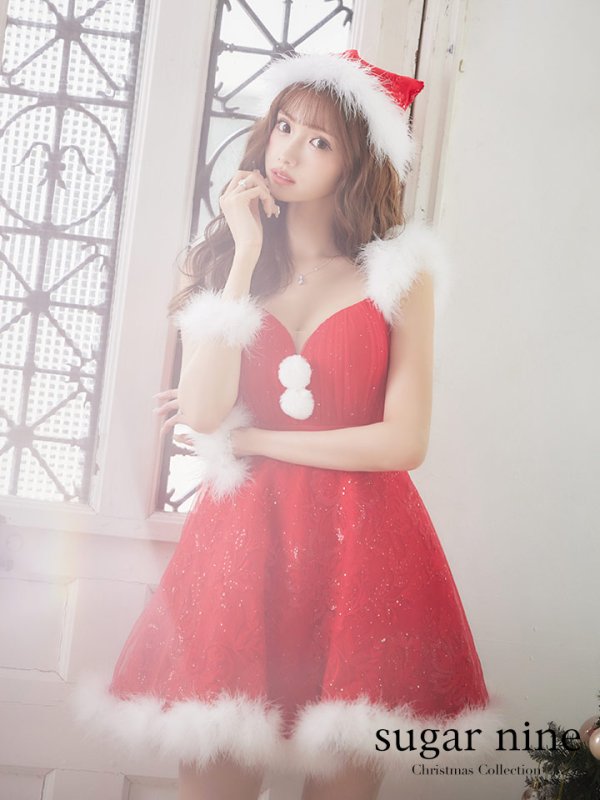画像3: SALE!ファーショルダー/ スパンコールチュール/ 刺繍レースフレアサンタ【sugar nine サンタコス 4点セット】【S-XLサイズ/2カラー】[YMT]