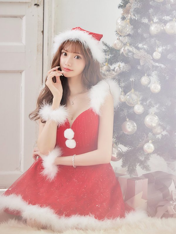 画像7: SALE!ファーショルダー/ スパンコールチュール/ 刺繍レースフレアサンタ【sugar nine サンタコス 4点セット】【S-XLサイズ/2カラー】[YMT]