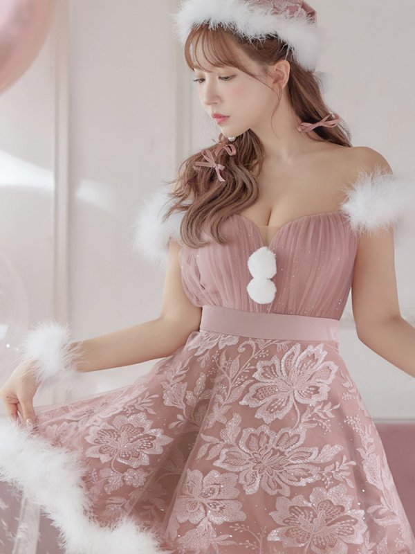 画像9: SALE!ファーショルダー/ スパンコールチュール/ 刺繍レースフレアサンタ【sugar nine サンタコス 4点セット】【S-XLサイズ/2カラー】[YMT]