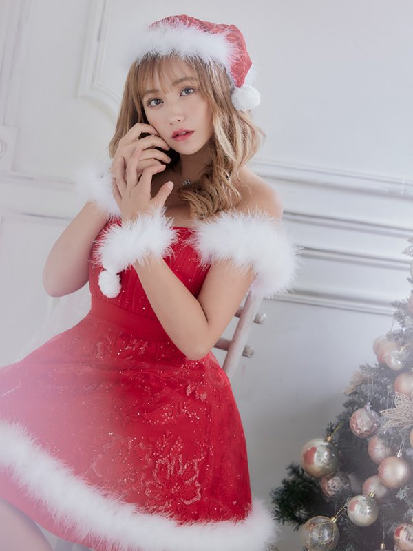 画像9: SALE!ファーショルダー/ スパンコールチュール/ 刺繍レースフレアサンタ【sugar nine サンタコス 4点セット】【S-XLサイズ/2カラー】[OF04]