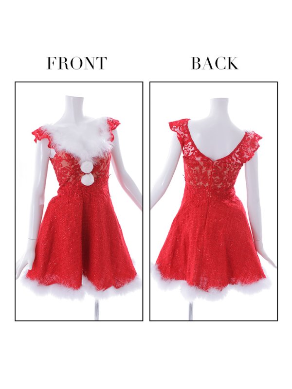 画像10: 【サンタセール！】SALE!ショートフリルスリーブ/ ツイードフレアサンタ【sugar nine サンタコス 4点セット】【S-XLサイズ/1カラー】[YMT]