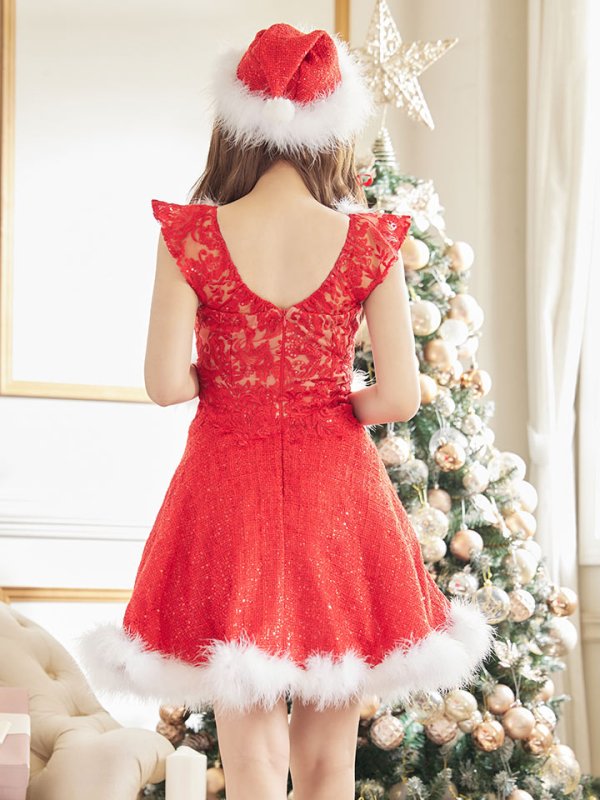 画像6: 【サンタセール！】ショートフリルスリーブ/ ツイードフレアサンタ【sugar nine サンタコス 4点セット】【S-XLサイズ/1カラー】[OF04]