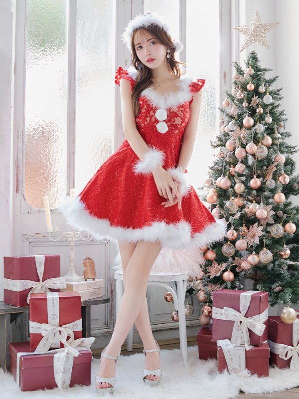 画像19: 【サンタセール！】【サンタコス 4点セット】【S-XLサイズ/1カラー】ショートフリルスリーブ/ ツイードフレアサンタ[OF04]