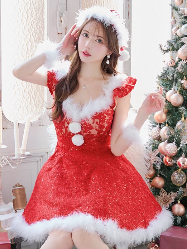 画像21: 【サンタセール！】【サンタコス 4点セット】【S-XLサイズ/1カラー】ショートフリルスリーブ/ ツイードフレアサンタ[OF04]