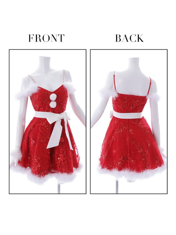 画像11: 【サンタセール！】ファーショルダー/ スパンコール刺繍フレアサンタ【sugar nine サンタコス 5点セット】【S-XLサイズ/2カラー】[YMT]