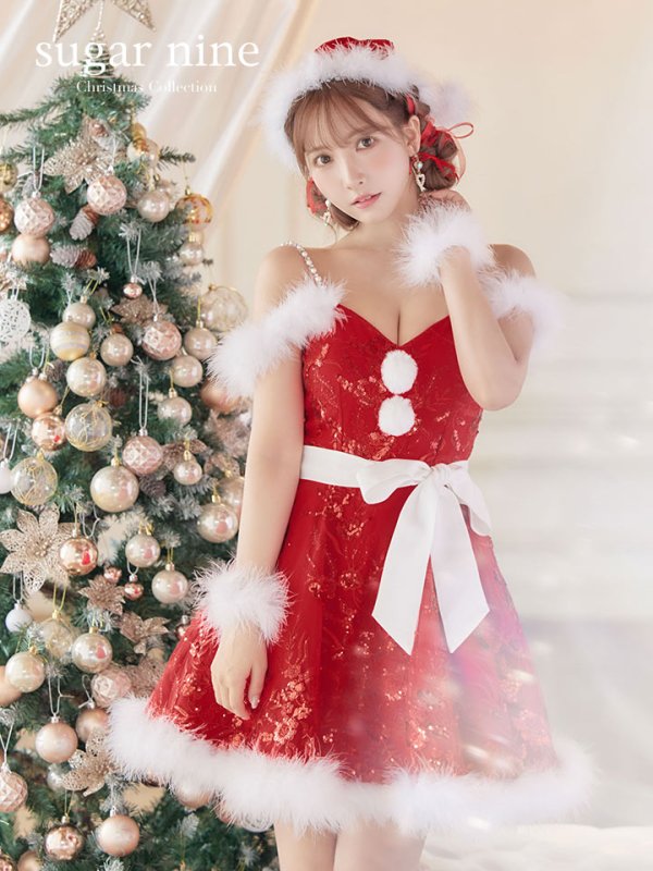 画像4: 【サンタセール！】ファーショルダー/ スパンコール刺繍フレアサンタ【sugar nine サンタコス 5点セット】【S-XLサイズ/2カラー】[YMT]