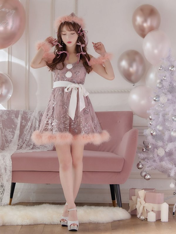 画像5: 【サンタセール！】ファーショルダー/ スパンコール刺繍フレアサンタ【sugar nine サンタコス 5点セット】【S-XLサイズ/2カラー】[YMT]