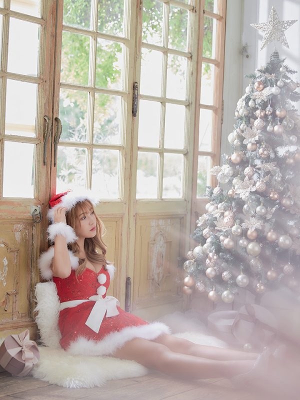 画像7: 【サンタセール！】ファーショルダー/ スパンコール刺繍フレアサンタ【sugar nine サンタコス 5点セット】【S-XLサイズ/2カラー】[YMT]