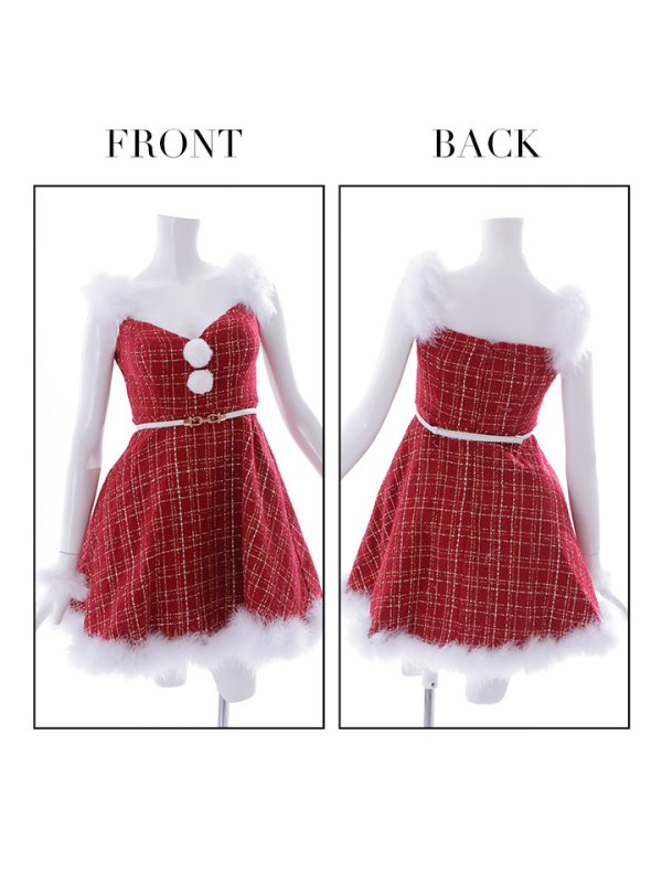 画像8: 即日発送!ファーショルダー/ マーメイド/ ツイードチェックサンタ【S-XLサイズ】[YMT]