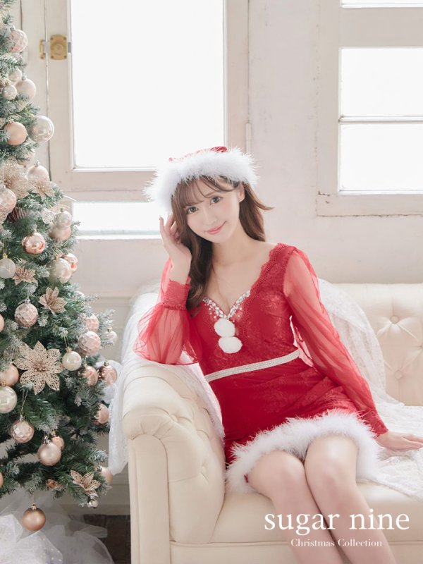 画像4: 【サンタセール！】総レースチュールロングスリーブサンタ【sugar nine サンタコス 3点セット】【S-Lサイズ/1カラー】[OF04]