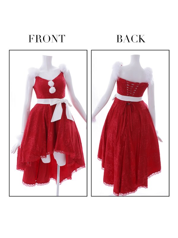 画像14: 【ノベルティ対象】即日発送!総レース/ ファーショルダー/ ショートインロングフレアサンタ【sugar nine サンタコス 5点セット】【S-Lサイズ/2カラー】[YMT]